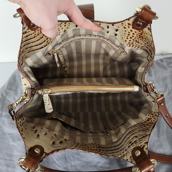 Brahmin Elisa Hobo Shoulder Bag Brown Cream Croc Embossed Leather Gold Hardware - Picture 9 of 16